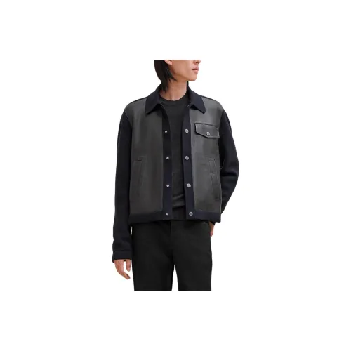 HERMES Leather Jacket Men's Ocean