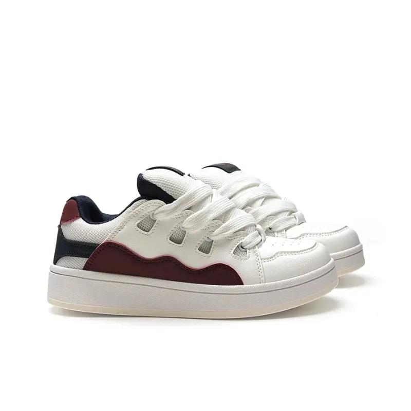 IHBOZ Coverage Slip Resistant And Abrasion Resistant Support Low Top Skateboard Shoes Women's White Burgundy-3