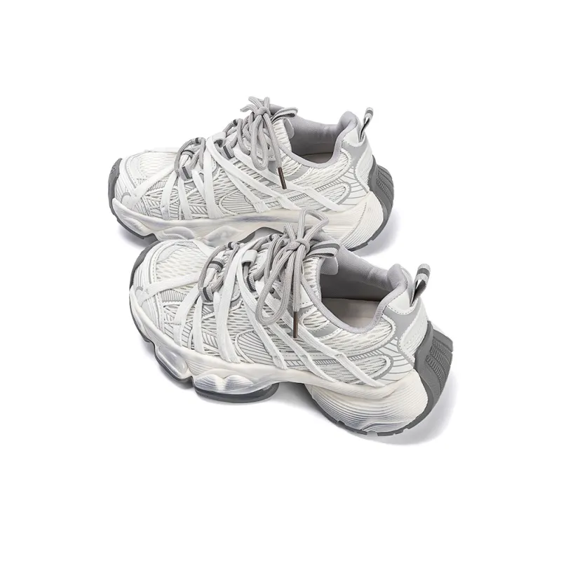 EXULL Q Breathable Lightweight Height Increasing Low Top Chunky Sneakers Women's Ecru-2