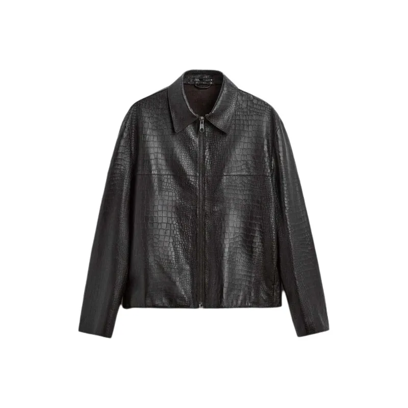 ZARA Leather Jacket Men's Dark Brown-0