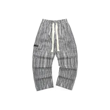 GENANX Casual Pants Unisex Black White Stripes