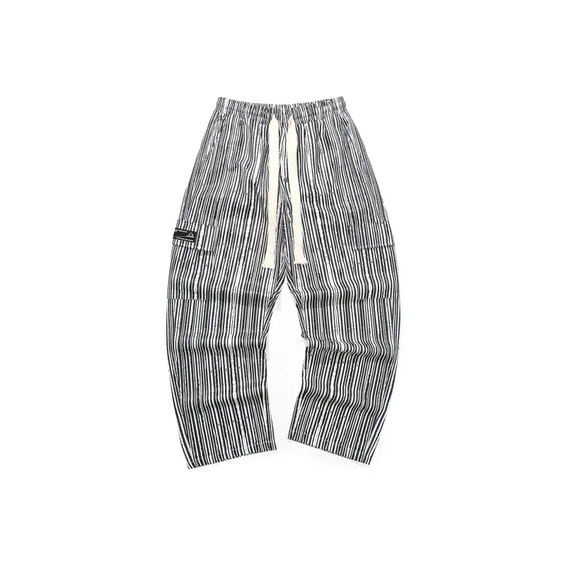 GENANX Casual Pants Unisex Black White Stripes-0