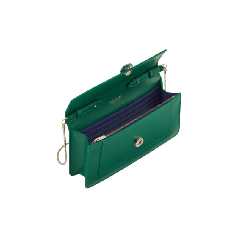 BVLGARI Serpenti Forever Series Calfskin Shoulder Bag, Crossbody Bag Women's Green-2