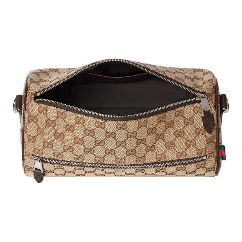 GUCCI GG Canvas Boston Bag, Crossbody Bag, Shoulder Bag Small Size Men's Beige & Dark Brown-4