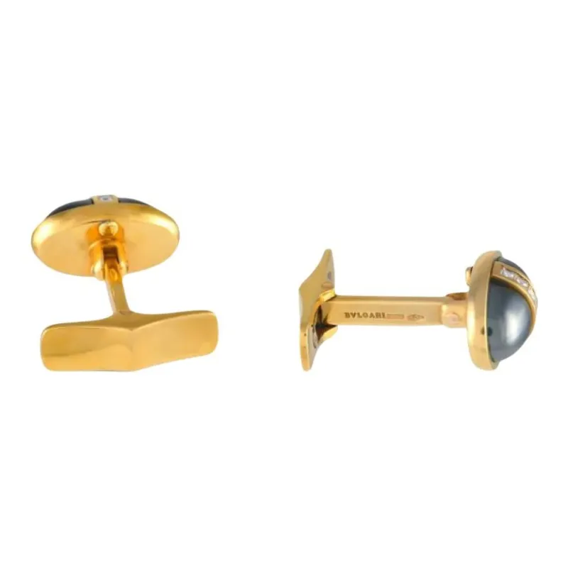 BVLGARI 18kt Yellow Gold Diamond And Hematite Cufflinks-1