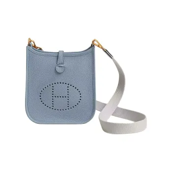 HERMES Evelyne Clemence Calfskin Shoulder Bag Women's Linen Blue & Pearl Gray