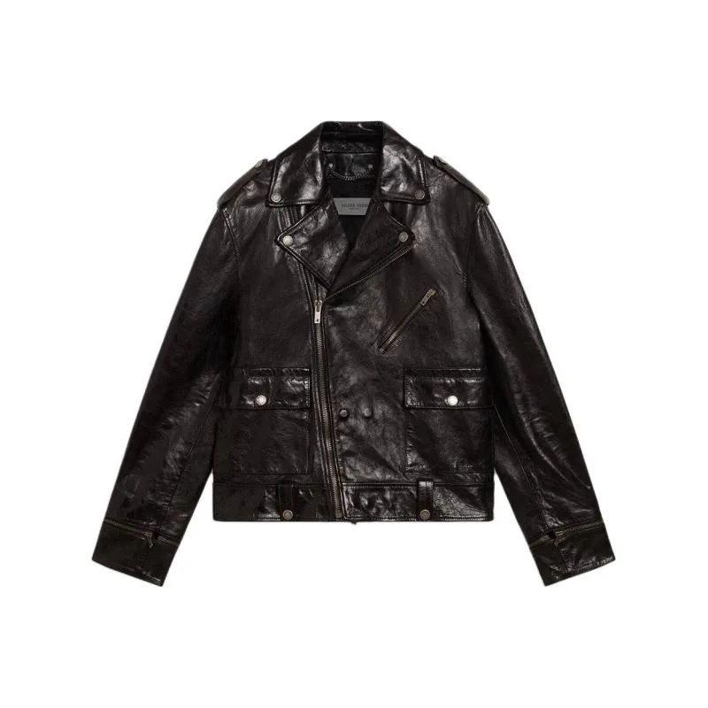 Golden Goose Off Center Zipped Leather Jacket-0