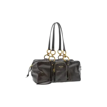 PRADA Calfskin Shoulder Bag Medium Size Women's Dark Brown