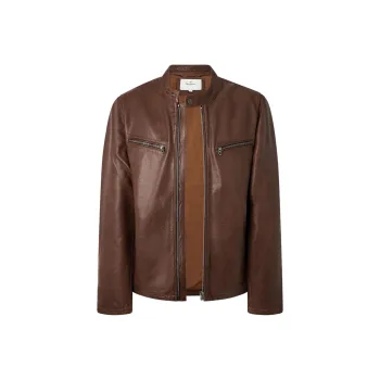 Pepe Jeans Leather Jacket Men's Brown