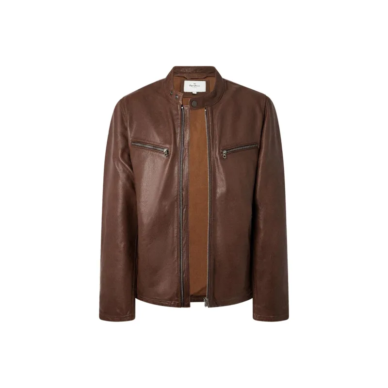 Pepe Jeans Leather Jacket Men's Brown-0