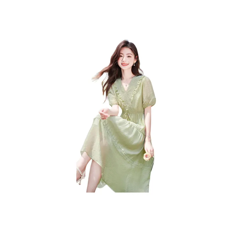 Like The Age Of Water Short Sleeved Dress Women's Green-1