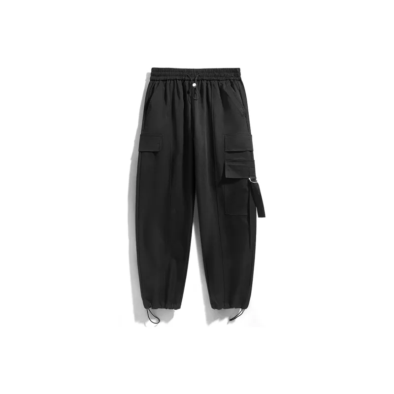 CELUCASN Casual Pants Unisex Black White Two Tone-0