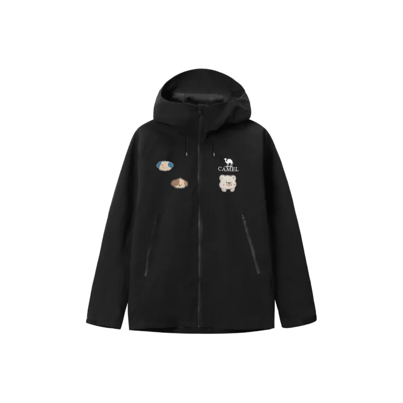 CAMEL All weather Waterproof And Windproof To Keep Warm Windbreaker Jacket Unisex Black-0