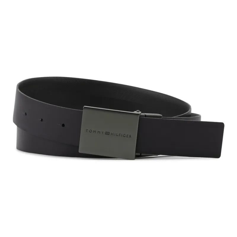 Tommy Hilfiger Split Cow Leather Belts Men's Black 3.5cm-1