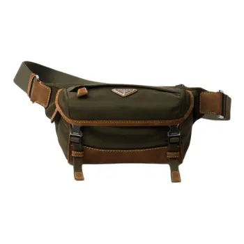 PRADA Re Nylon Recycled Nylon Fanny Pack Trumpets Men's Army Green & Cocoa Brown