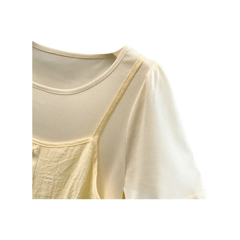 YUNFEIXIU Casual Suit Fashion Patchwork Camisole Top Two Piece Set Crew Neck Slimming Microchub Stylish Summer Women's-3