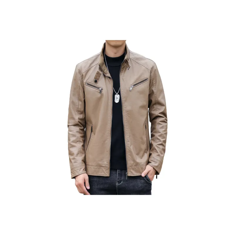 PIERRE CARDIN Stand Collar Leather Jacket Unisex-12