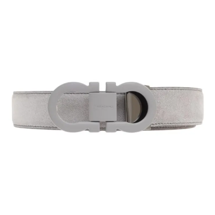 FERRAGAMO Suede, Suede, Leather Belts Men's Gray Width 3CM-0