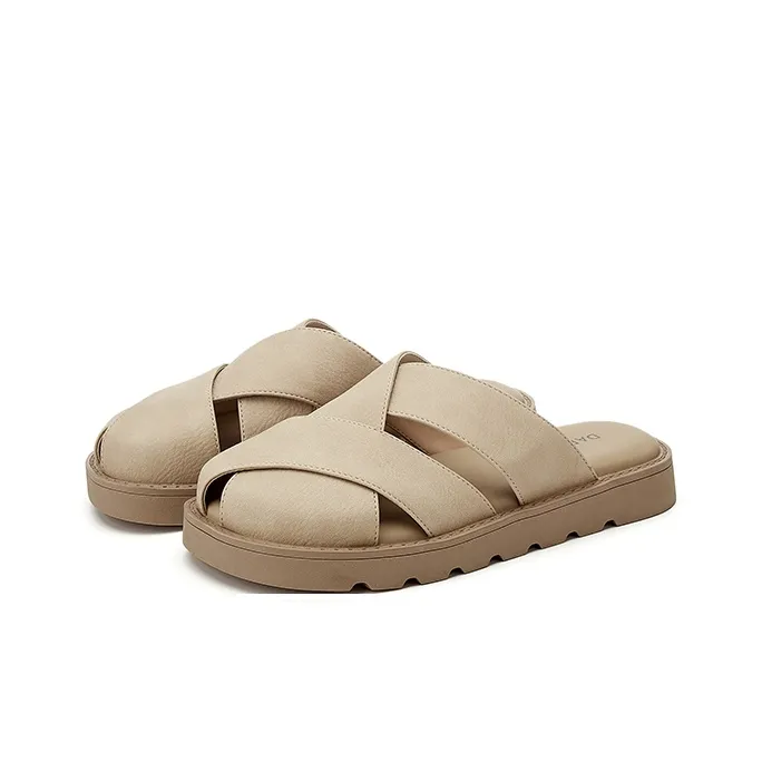 DAPHNE Rubber Sole Leather Patchwork Slip Resistant Closed Toe Slippers Women's-5