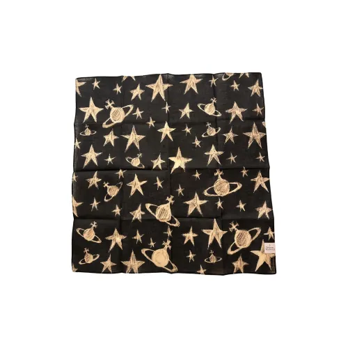 Vivienne Westwood Cotton Silk Scarves Unisex Black Saturn Classic