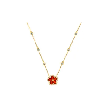 YPYN S925 Silver Necklace Pendant Women's Gold Red