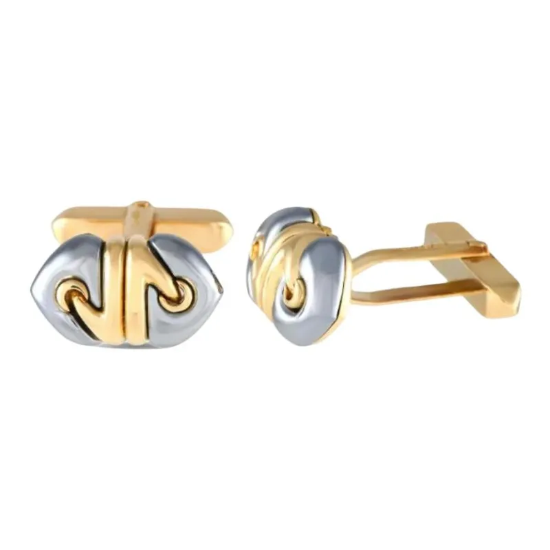 BVLGARI 18K Yellow Gold Doppio Cuore Hematite Cufflinks-0