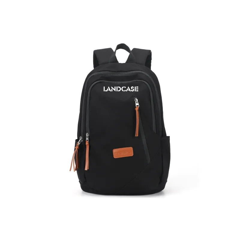 LANDCASE Fabric Backpack Laptop Backpack Regular Unisex Obsidian Black/Pearl White/Caramel Brown-1
