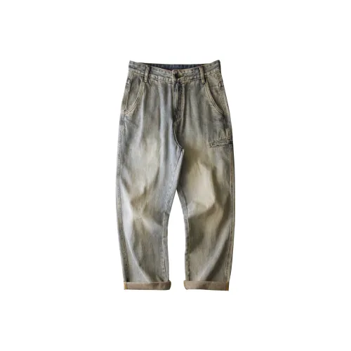 FAIRWHALE Spring Summer Tapered Jeans Unisex Denim Blue