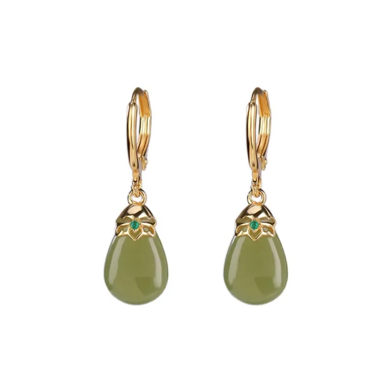 BYTHERE Hetian Jade Earrings Pale Greenish White Jade Women's-0