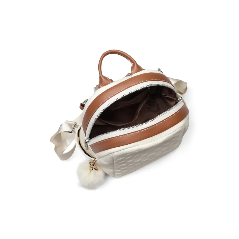PT'SON Cow Leather Backpack Regular Women's Ecru/Black-5