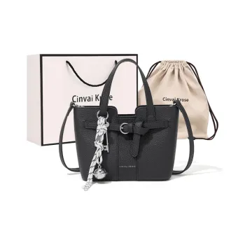 CinvaiKrose Synthetic Leather Portable Basket Bag, Shoulder Bag, Crossbody Bag Medium Size Women's Ecru/Black