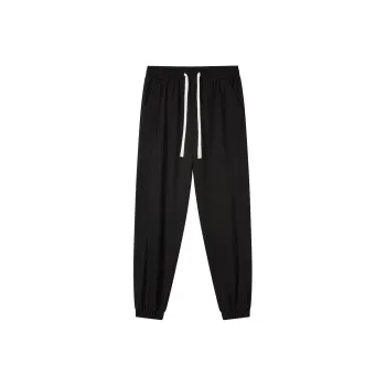 Jean West Thin Solid Color High Rise 100% Cotton Ankle Length Pants 100 Styles Cuffed Pants Summer Men's Black