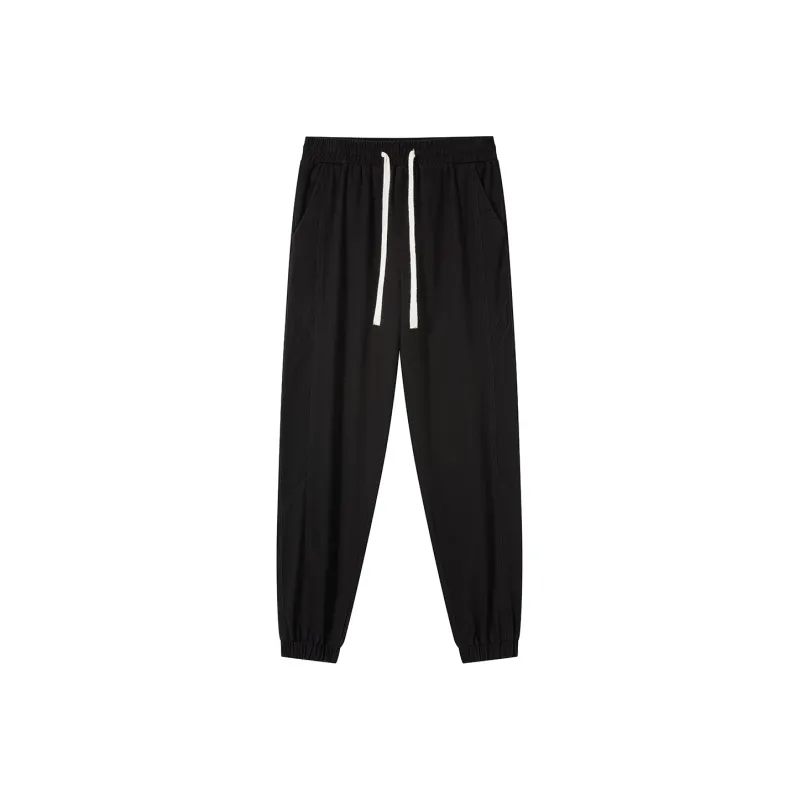 JEANSWEST Thin Solid Color High Rise 100% Cotton Ankle Length Pants 100 Styles Cuffed Pants Summer Men's Black-0