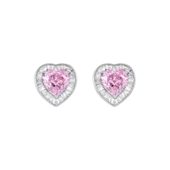 YPYN 925 Sterling Silver Stud Earrings Women's Silver Pink