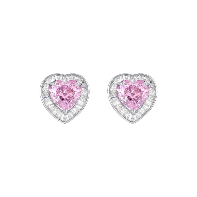 YPYN 925 Sterling Silver Stud Earrings Women's Silver Pink-0
