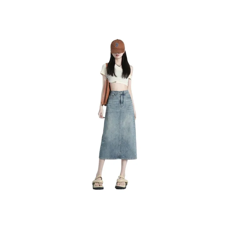 7 SEVFUN Denim Long Skirt Women's Nostalgic Blue-2