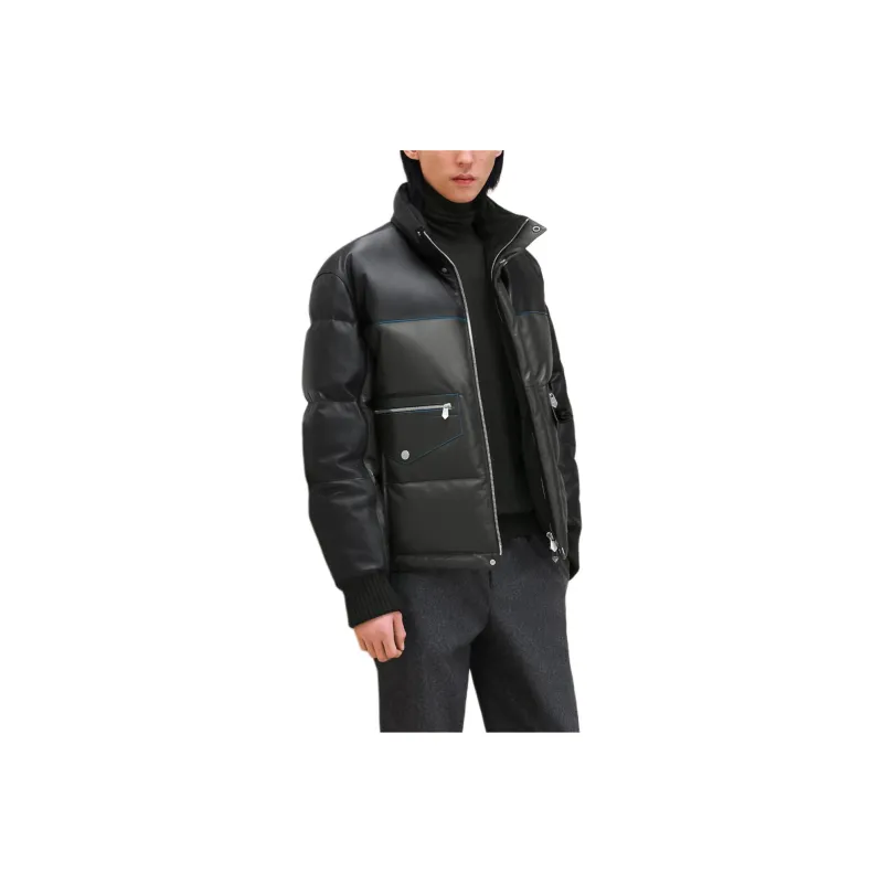 HERMES Leather Jacket Men's Black-0