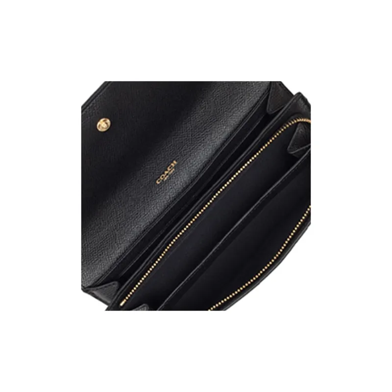 COACH Envelope Leather Wallet, Flap, Messenger Bag, Envelope Bag, Clutch Small Size Women's Black Monogram Color-4