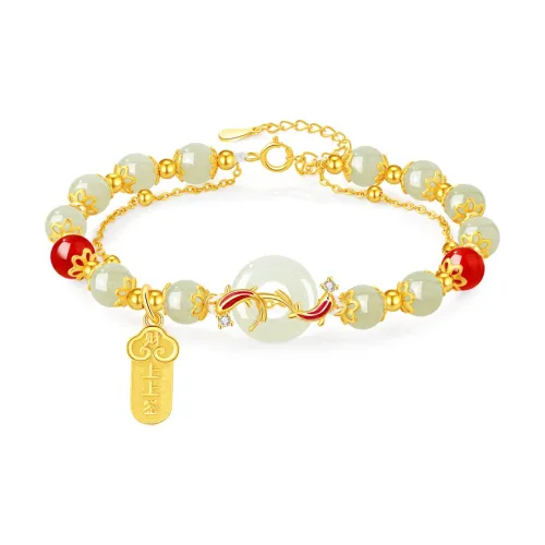 Lao Feng Xiang Hetian Jade Bracelets Pale Greenish White Jade Women's