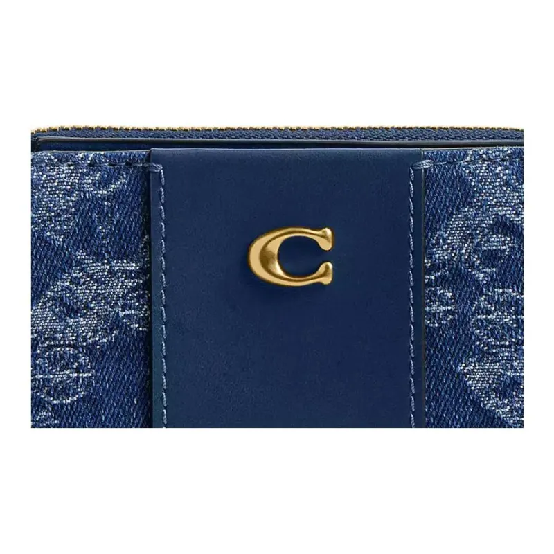COACH Leather With Denim Wallet Mini Women's Blue-3