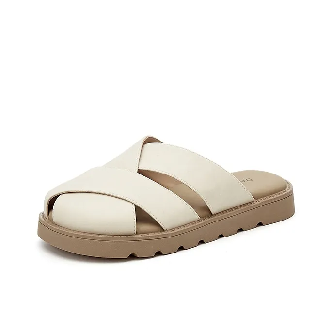 DAPHNE Rubber Sole Leather Patchwork Slip Resistant Closed Toe Slippers Women's-1