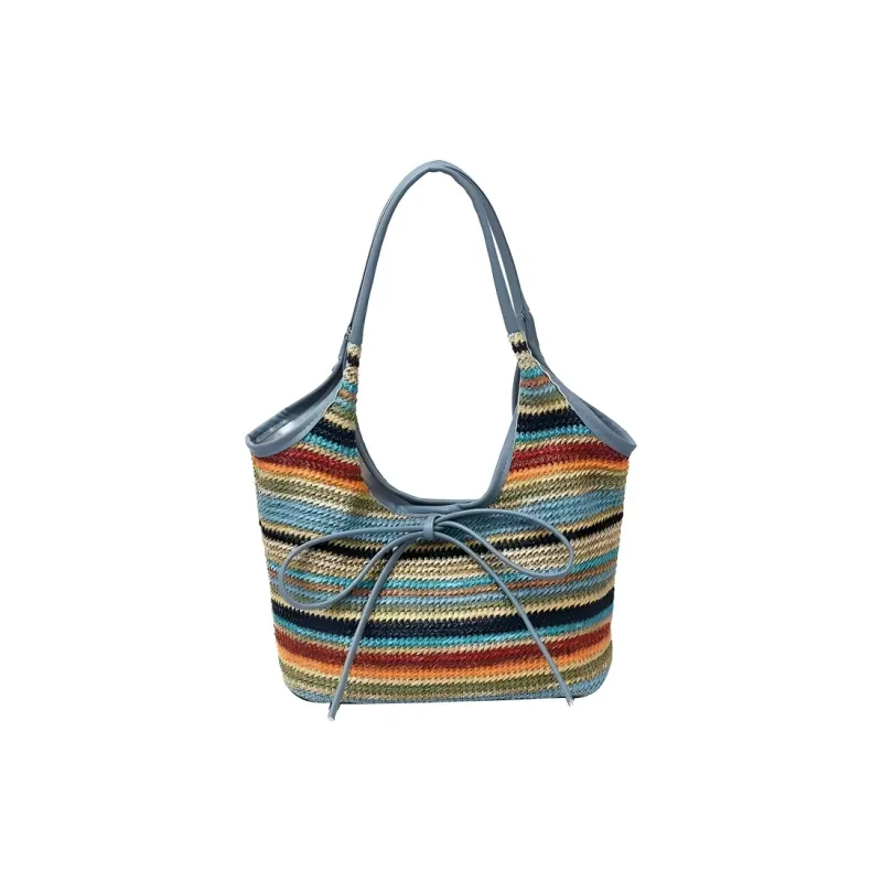 FREEHIKE Woven Tote Bag, Shoulder Bag Women's Ecru/Khaki/Blue-5