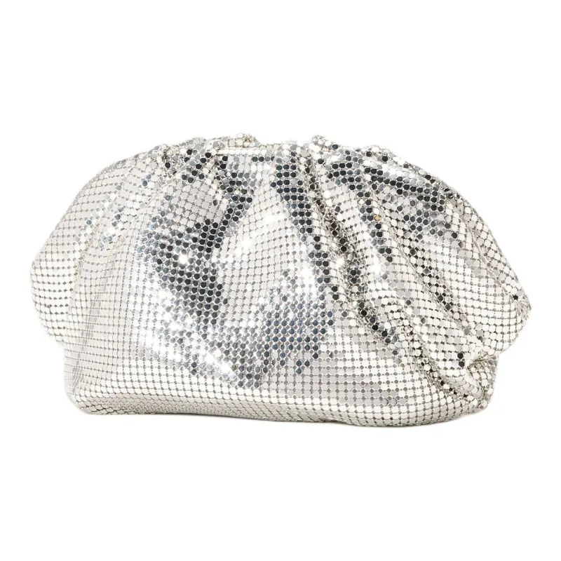 STUDIO AMELIA Silver Mesh One Shoulder Clutch Mini Women's Silver-1