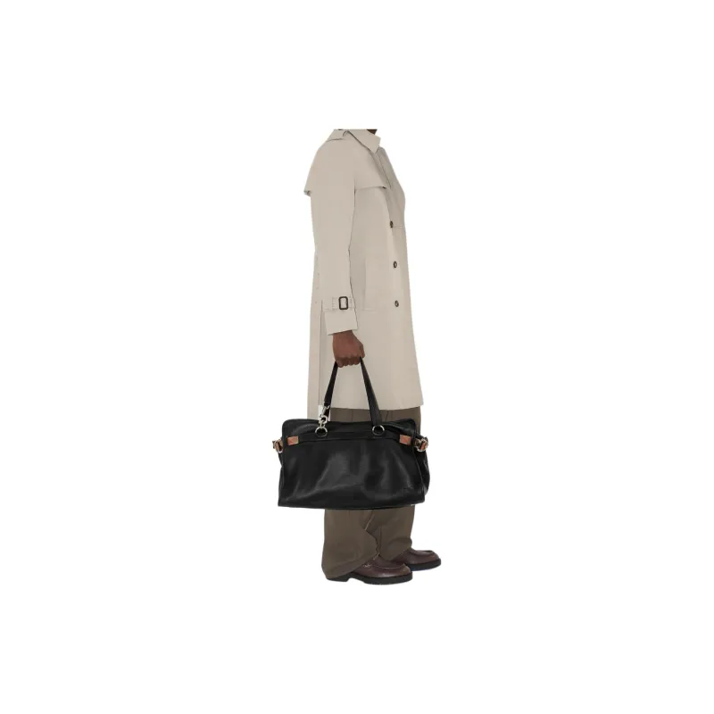 Burberry Calfskin Handbag Tubas Men's Black-2