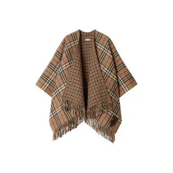 Burberry Checked Reversible Fringed Cape