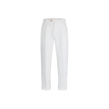 HUGO BOSS Relaxed Fit Trousers In Wrinkle-Resistant Linen Casual Pants Men's White