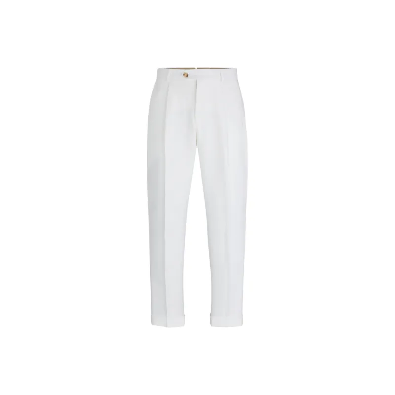 HUGO BOSS Relaxed Fit Trousers In Wrinkle-Resistant Linen Casual Pants Men's White-0