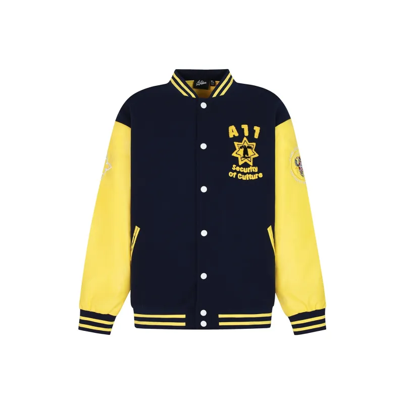 A11SLAVE Baseball Jacket Unisex Navy Blue & Yellow-0