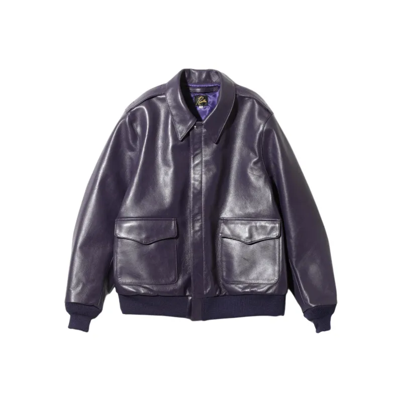 Needles FW24 Leather Jacket Unisex Purple-0