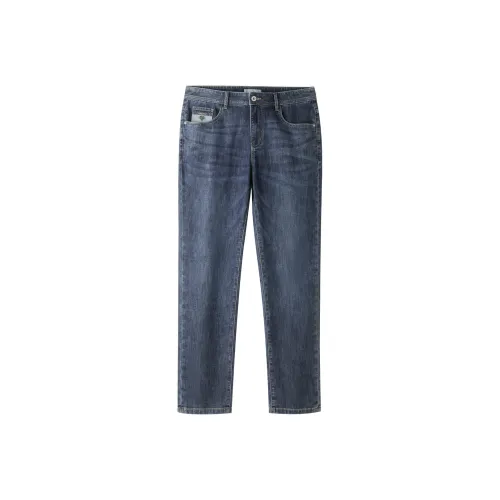 HLA Mid Rise Straight Fit Sandwashed Embroidered Casual Jeans Men's